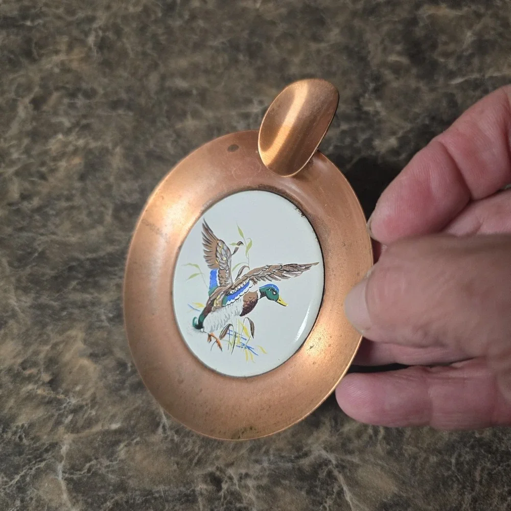 Vintage Fantasy Copperware Canada Copper & Enamel Mallard Duck Trinket Dish 4